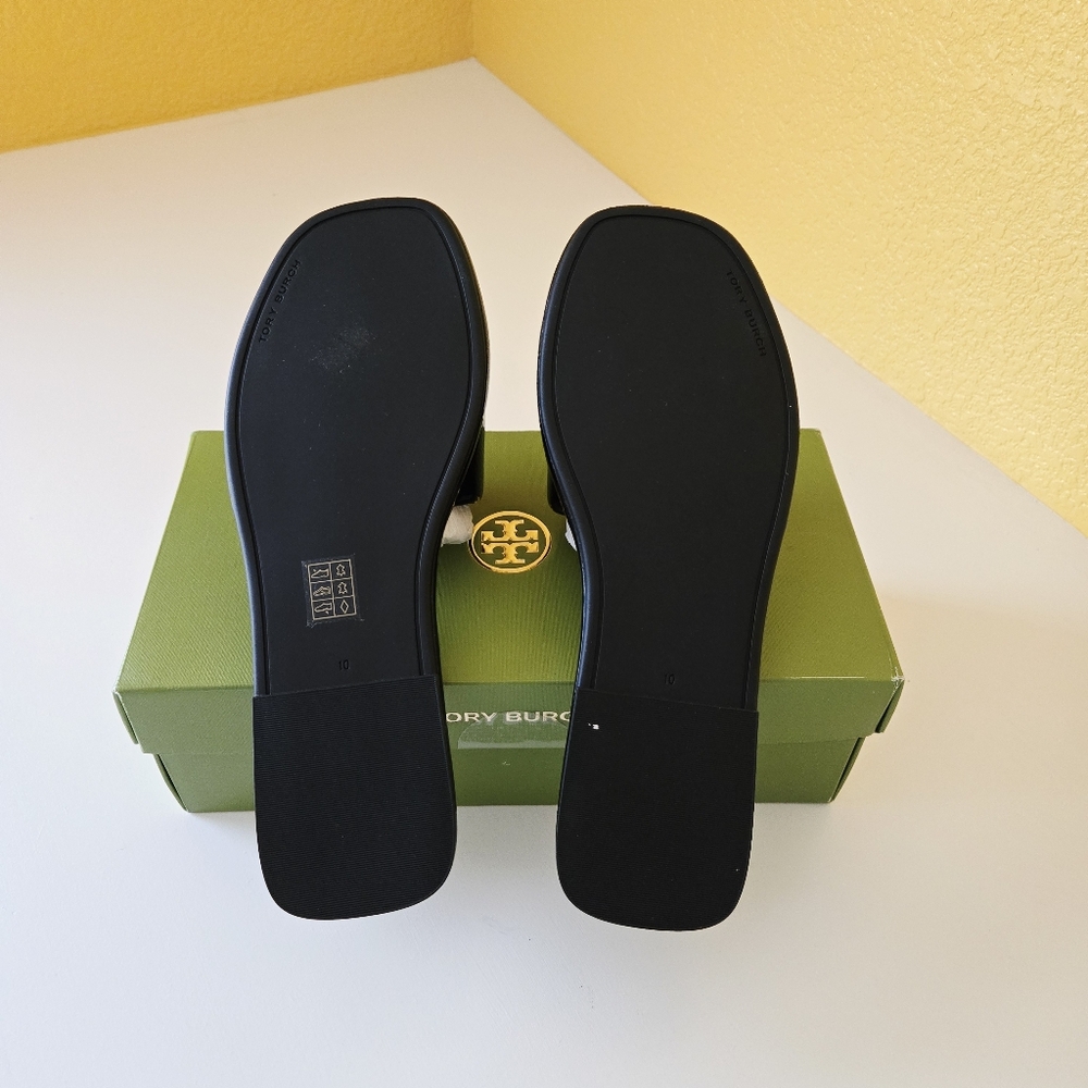Tory Burch “Double T Sport Slide Sandals” Patent Leather (Perfect Black) Size 10 - Picture 6 of 13